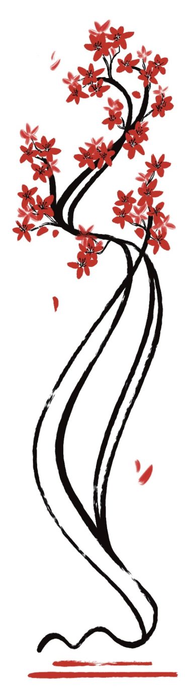 Bookmark design, a Japanese style floral branch combined with Art nouveau patterns