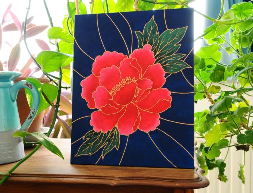 chinese floral painting, acrylic paint on canvas board