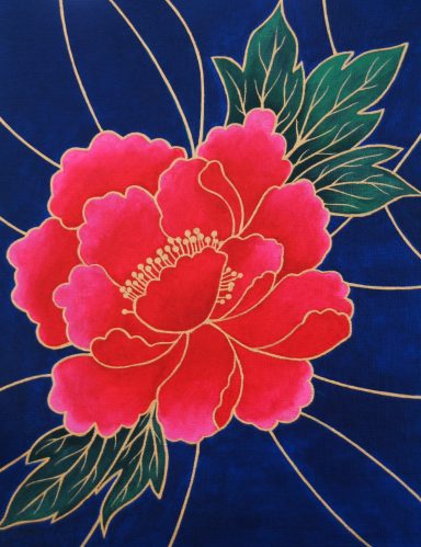acrylic painting of a chinese style flower and leaves