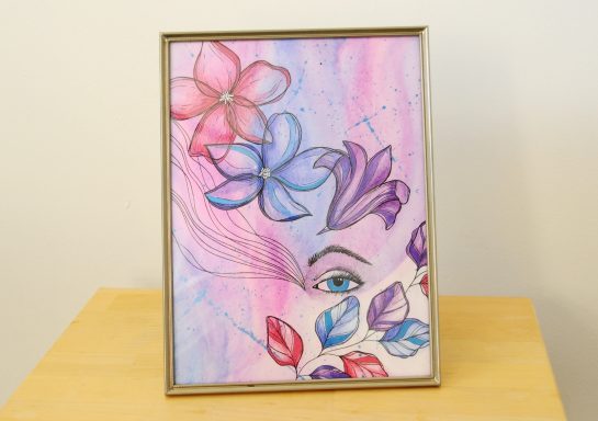 watercolour aquarel ink painting in frame